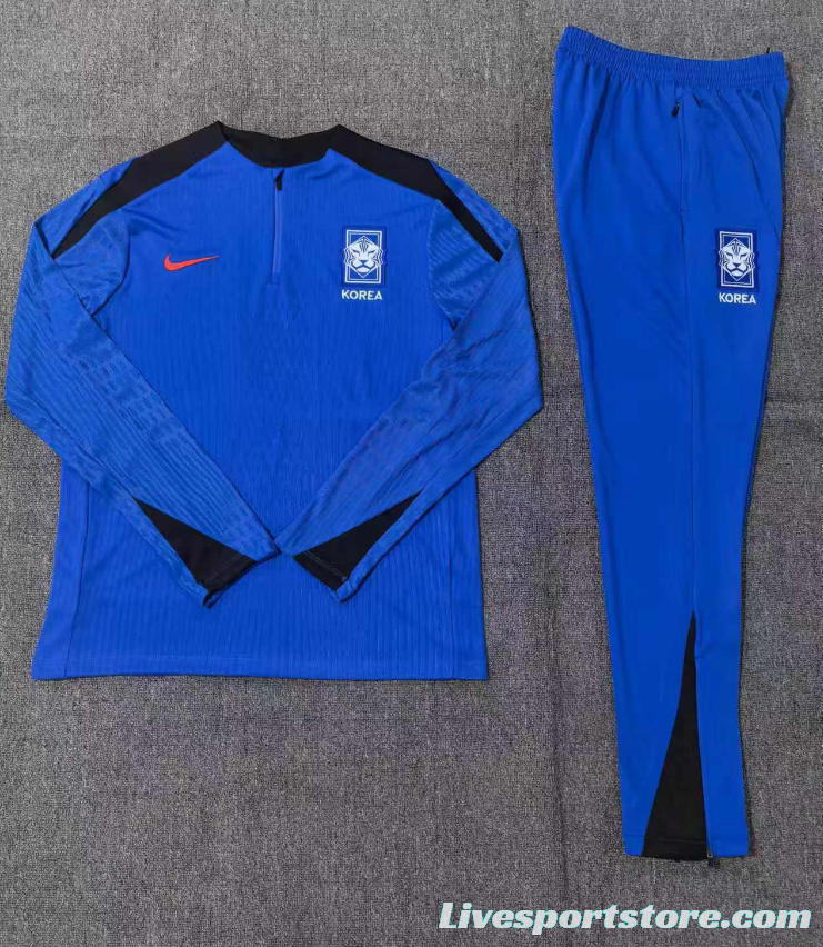 2024 Kids South Korea Blue Half Zipper Jacket+Long Pants