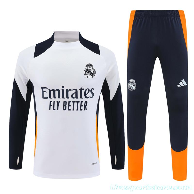 24/25 Real Madrid White/Navy/Orange Half Zipper Jacket+Long Pants