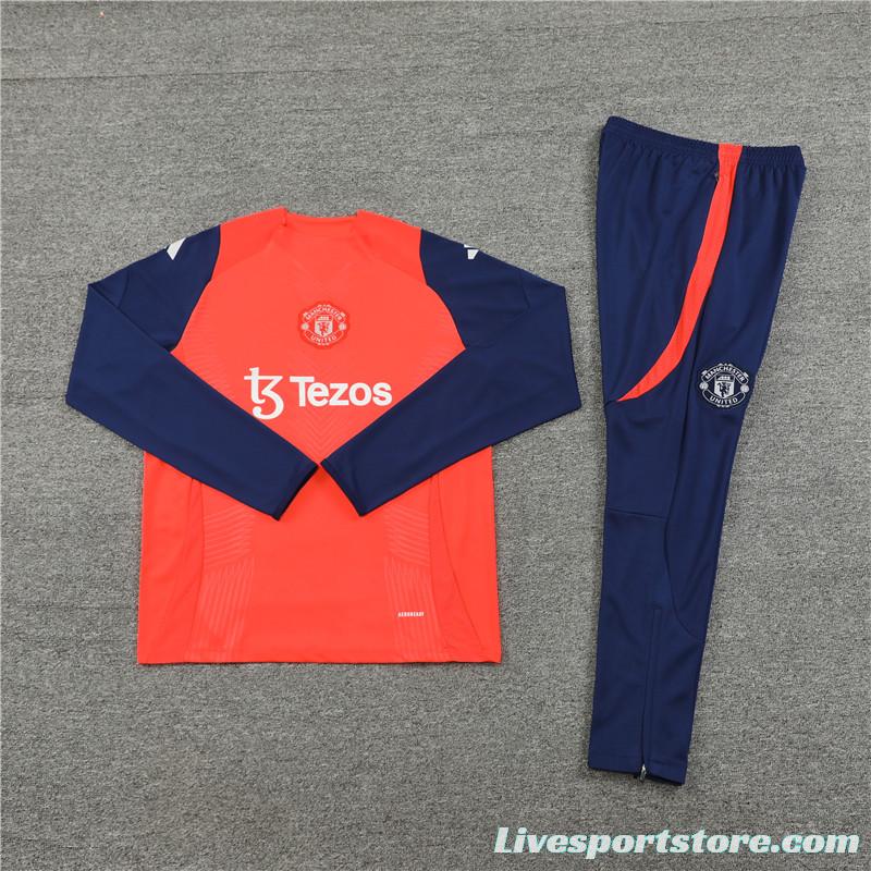 24/25 Manchester United Orange/Navy Half Zipper Jacket+Long Pants