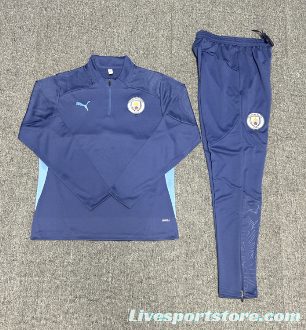 24/25 Kids Manchester City Blue Half Zipper Jacket+Long Pants