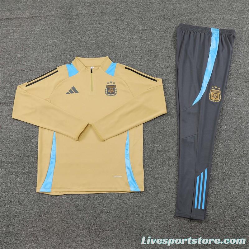 2024 Argentina Golden Half Zipper Jacket+Long Pants