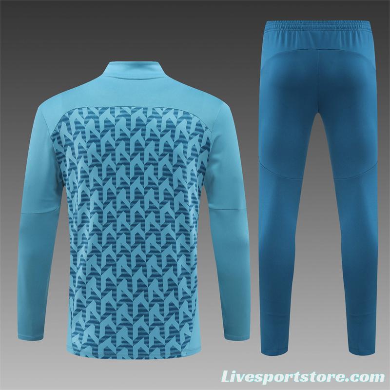 24/25 Olympique Marseille Blue Grid Half Zipper Jacket+Long Pants