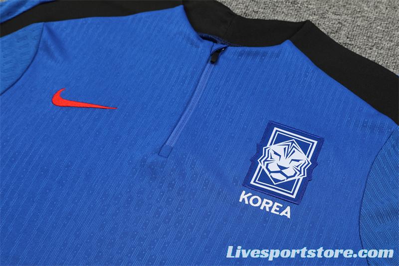 2024 South Korea Blue Half Zipper Jacket+Long Pants