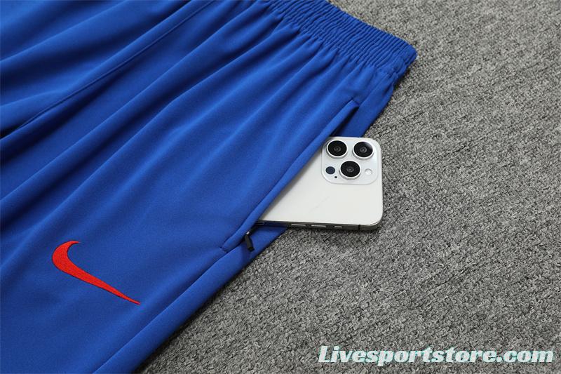 2024 South Korea Blue Half Zipper Jacket+Long Pants