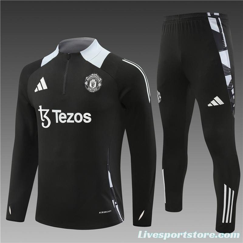 24/25 Manchester United Black Half Zipper Jacket+Long Pants