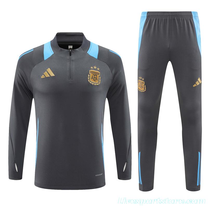 2024 Argentina Grey Half Zipper Jacket+Long Pants