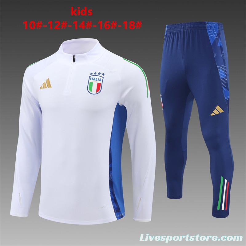 2024 Kids Italy White Half Zipper Jacket+Long Pants