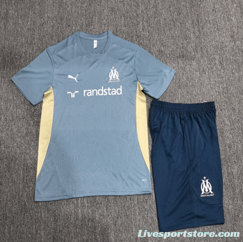 24/25 Kids Olympique Marseille Blue Short Sleeve Jersey+Shorts