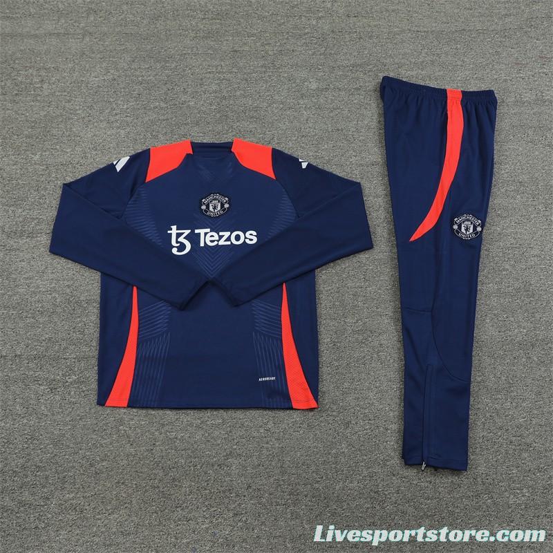 24/25 Kids Manchester United Navy Half Zipper Jacket+Long Pants