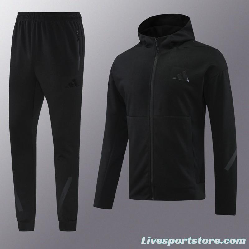 2024 Adidas Black Hoodie Full Zipper Jacket +Long Pants