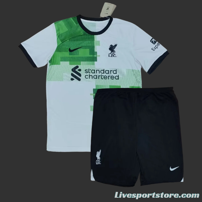 23/24 Kids Liverpool Away White Green Jersey