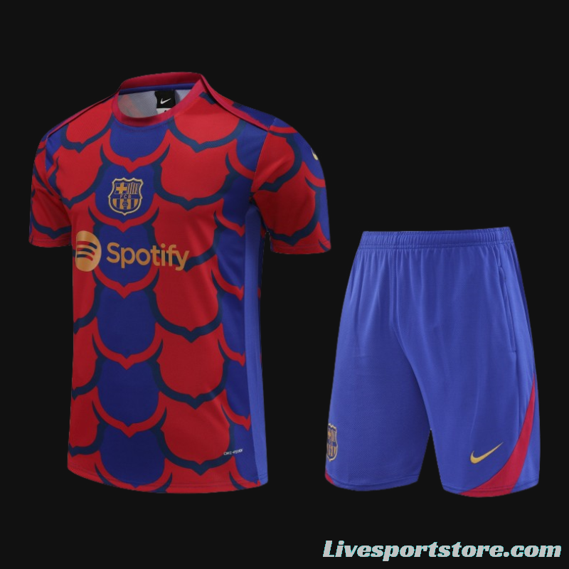 23/24 Barcelona Academy Pro Pre-Match Blue Cotton Short Sleeve Jersey+Shorts