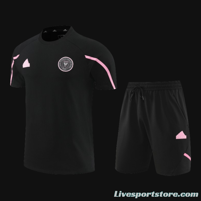 23/24 Inter Miami Black/Pink Cotton Short Sleeve Jersey+Shorts