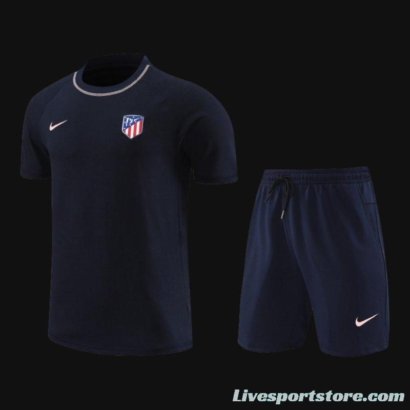 23/24 Atletico Madrid Navy Cotton Short Sleeve Jersey+Shorts