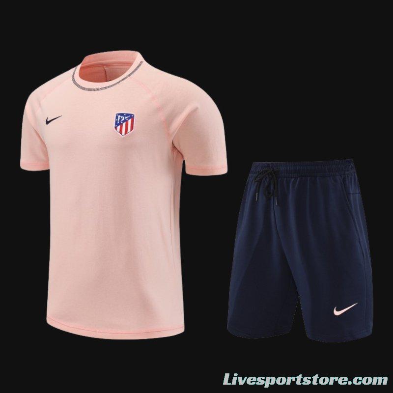 23/24 Atletico Madrid Pink Cotton Short Sleeve Jersey+Shorts