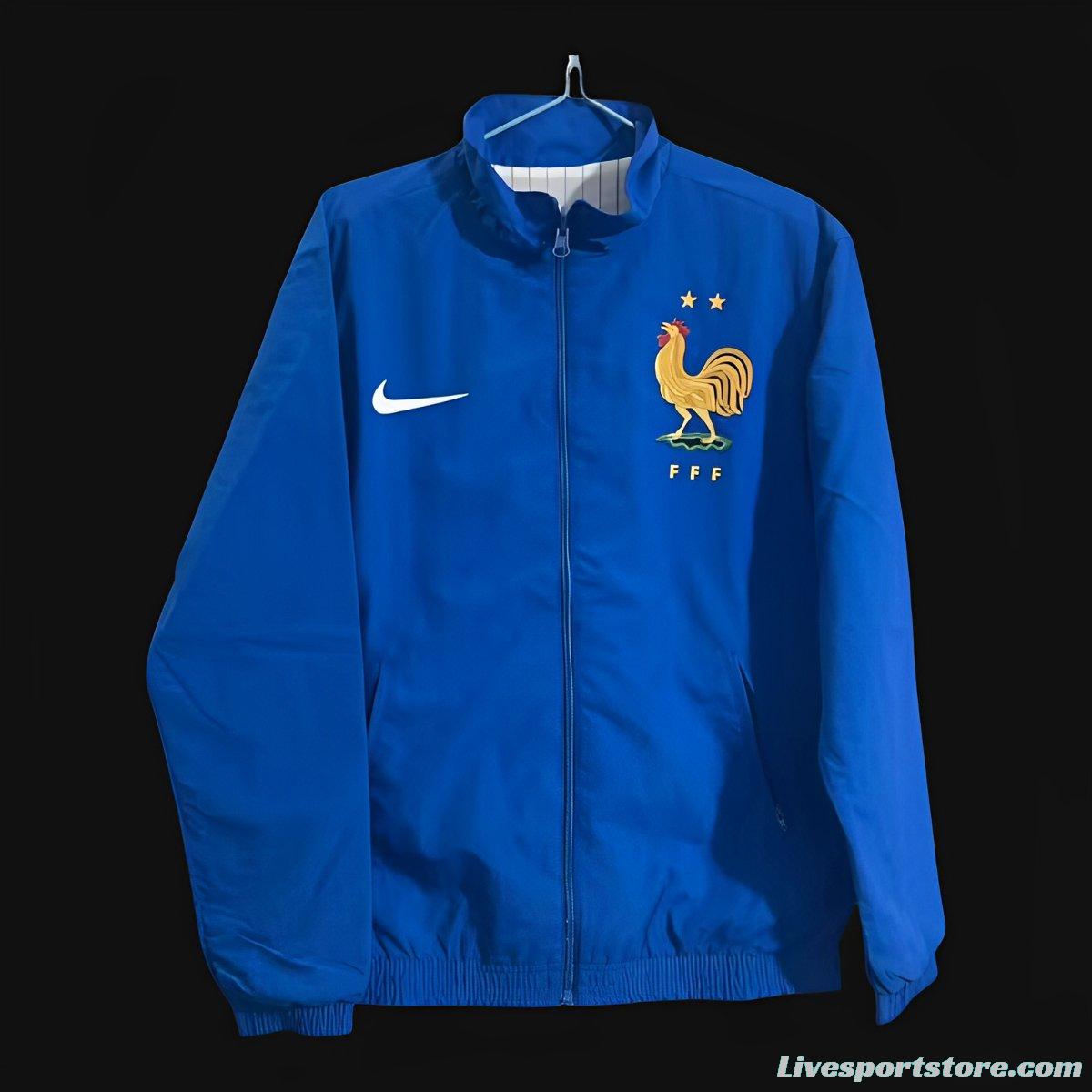 2024 France Blue/White Reversible Full Zipper Jacket