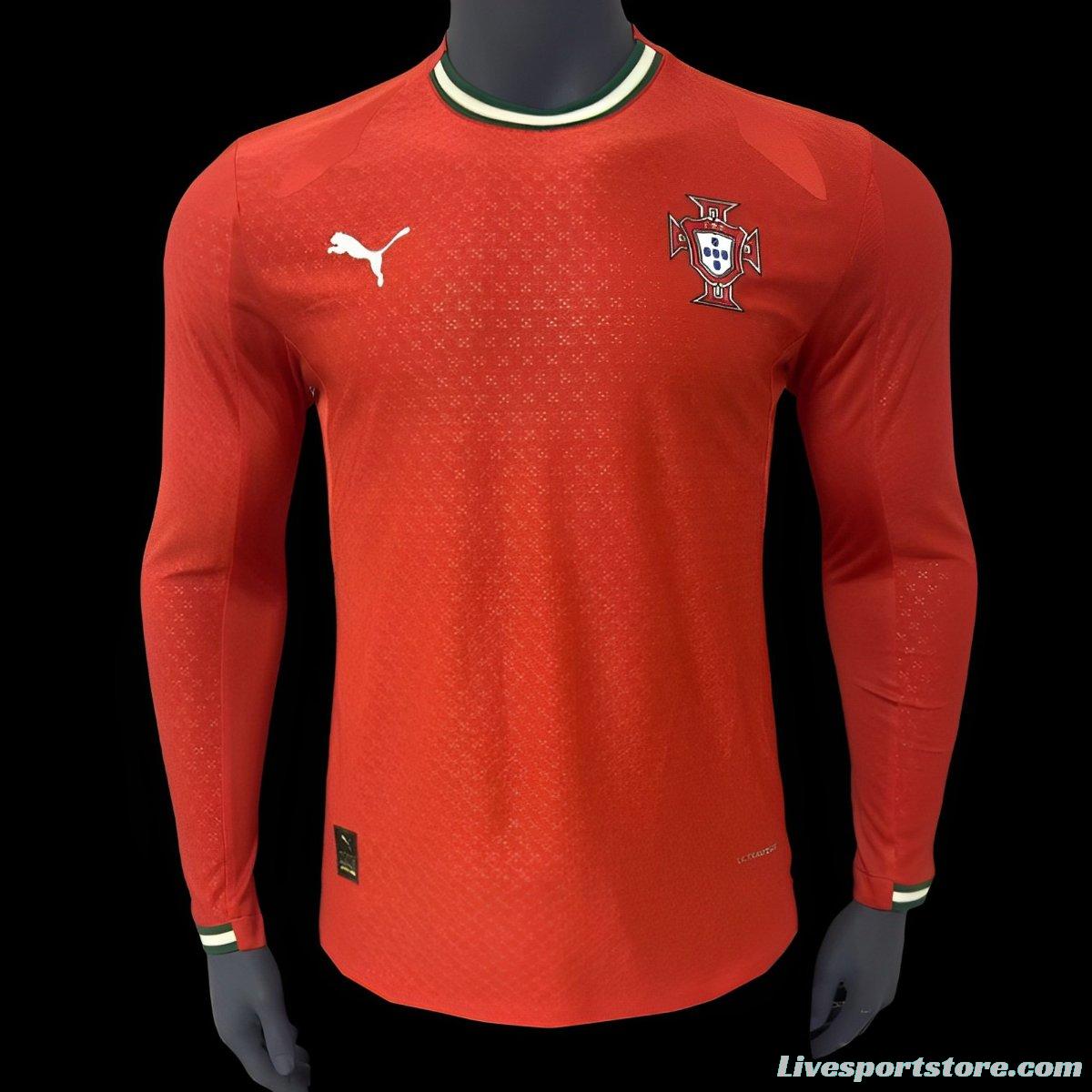 Player Version 2024 Portugal Home Long Sleeve Jersey